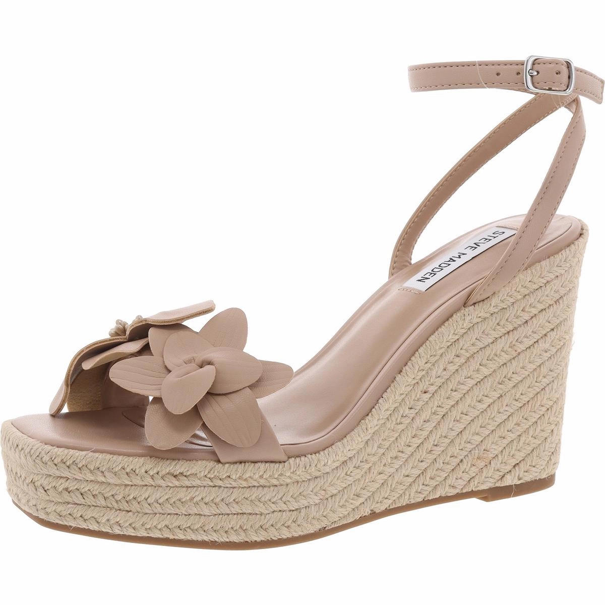 Universal Womens Applique Faux Leather Wedge Sandals