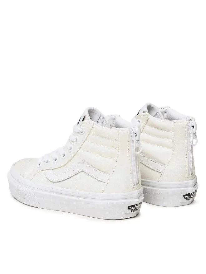 Vans Sk8-Hi Zip VN0005VSWHT Little Kid Girls Glitter White Lifestyle Shoes ZPO17