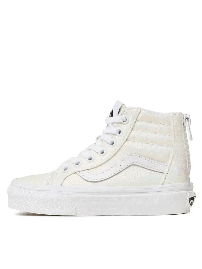 Vans Sk8-Hi Zip VN0005VSWHT Little Kid Girls Glitter White Lifestyle Shoes ZPO17