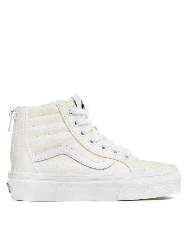 Vans Sk8-Hi Zip VN0005VSWHT Little Kid Girls Glitter White Lifestyle Shoes ZPO17