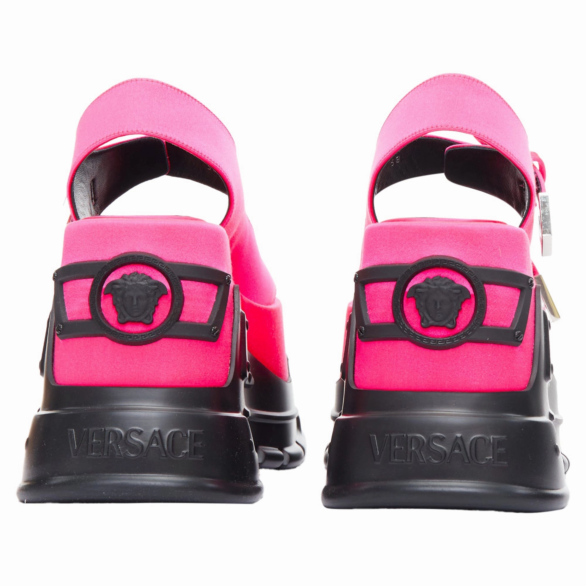 Versace Anthem 120 Tropical Satin Platform Chunky Sandals