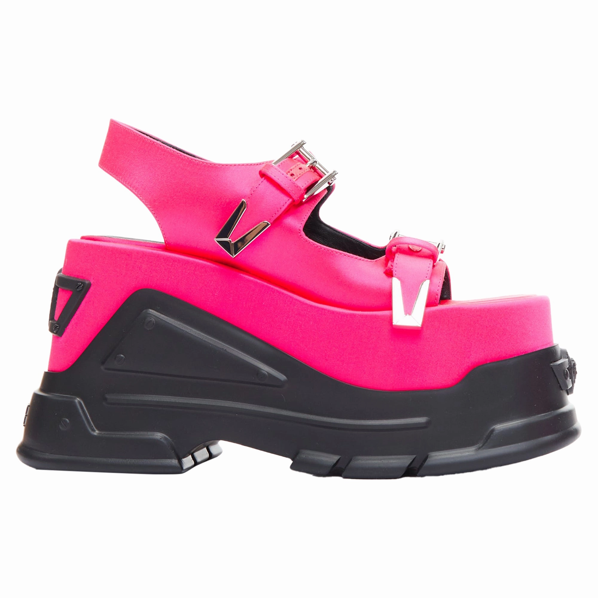 Versace Anthem 120 Tropical Satin Platform Chunky Sandals