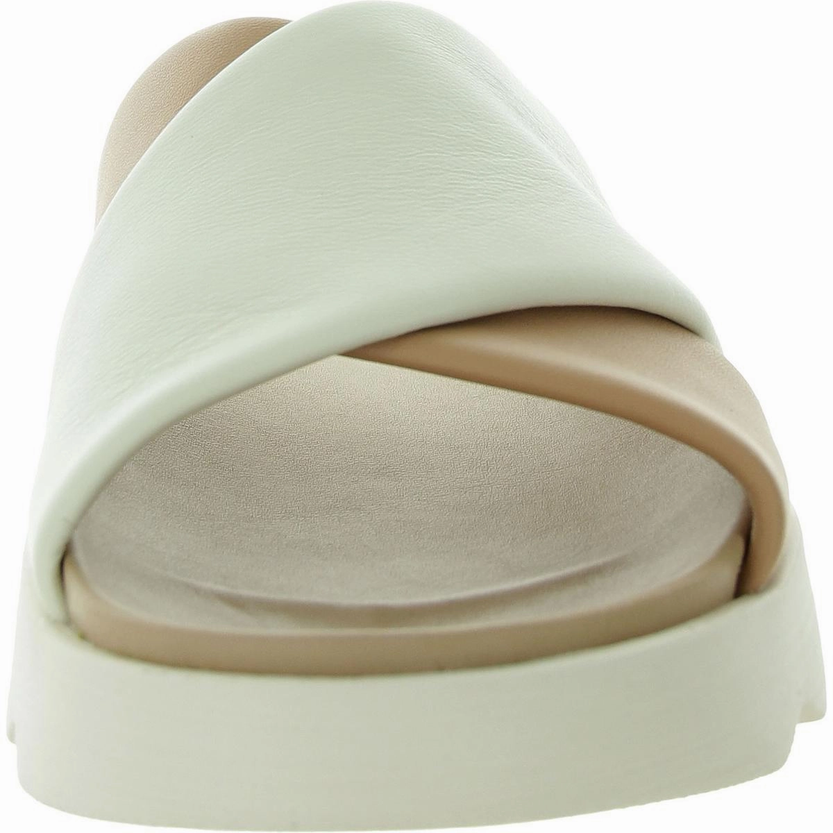 Viibe Womens Leather Peep-Toe Slide Sandals