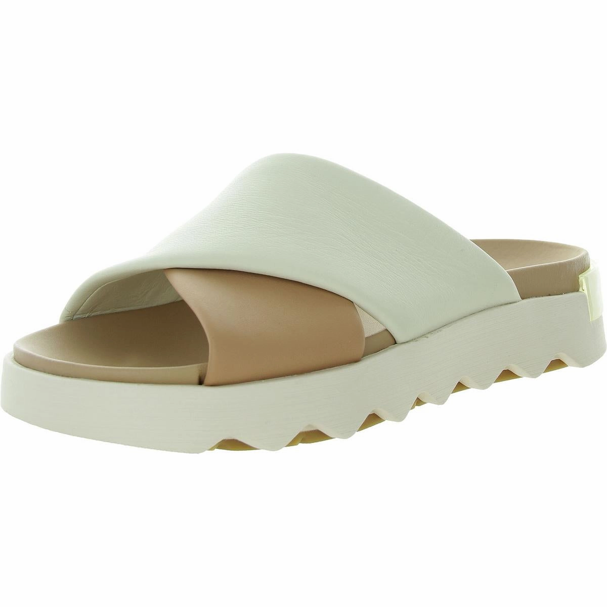 Viibe Womens Leather Peep-Toe Slide Sandals