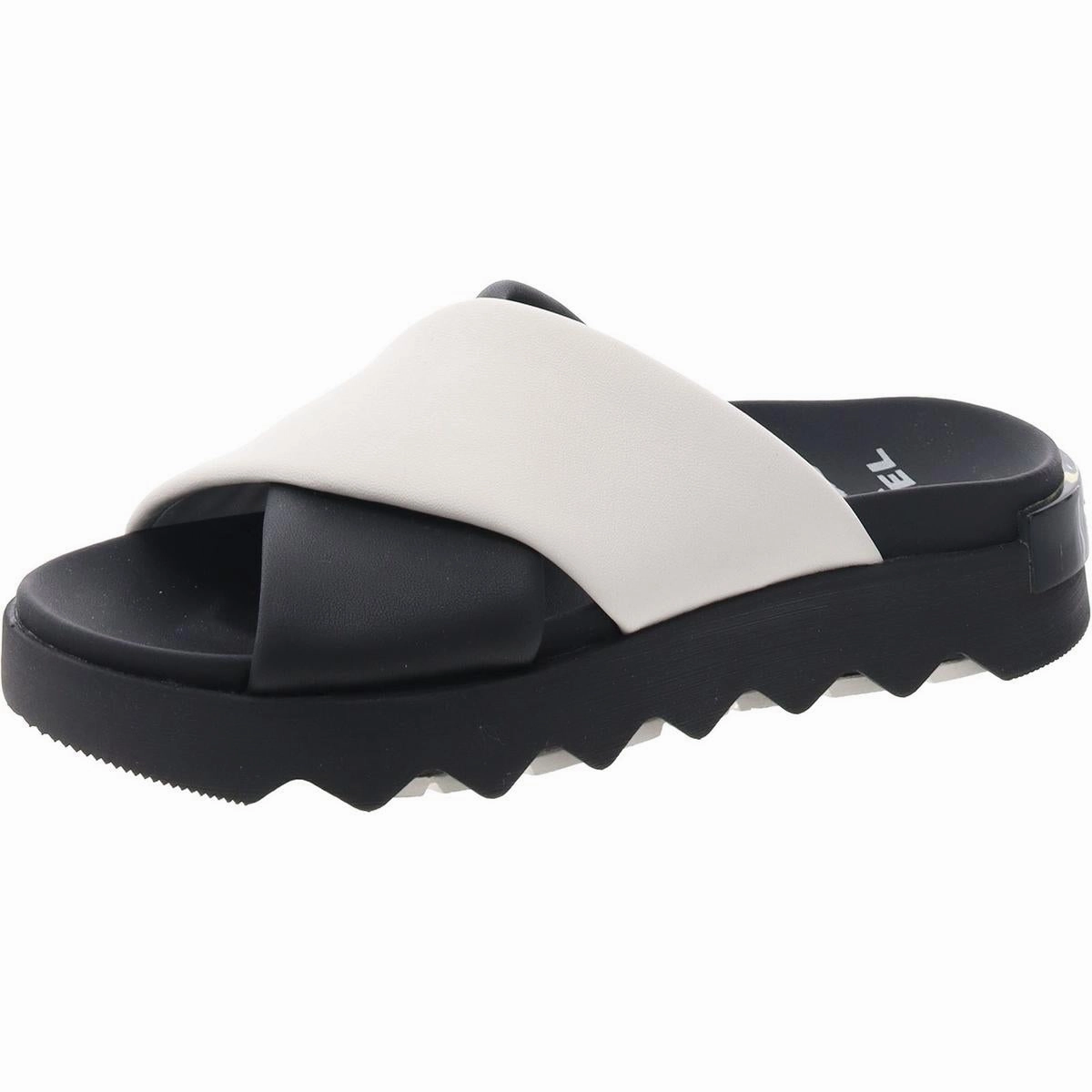 Viibe Womens Leather Peep-Toe Slide Sandals