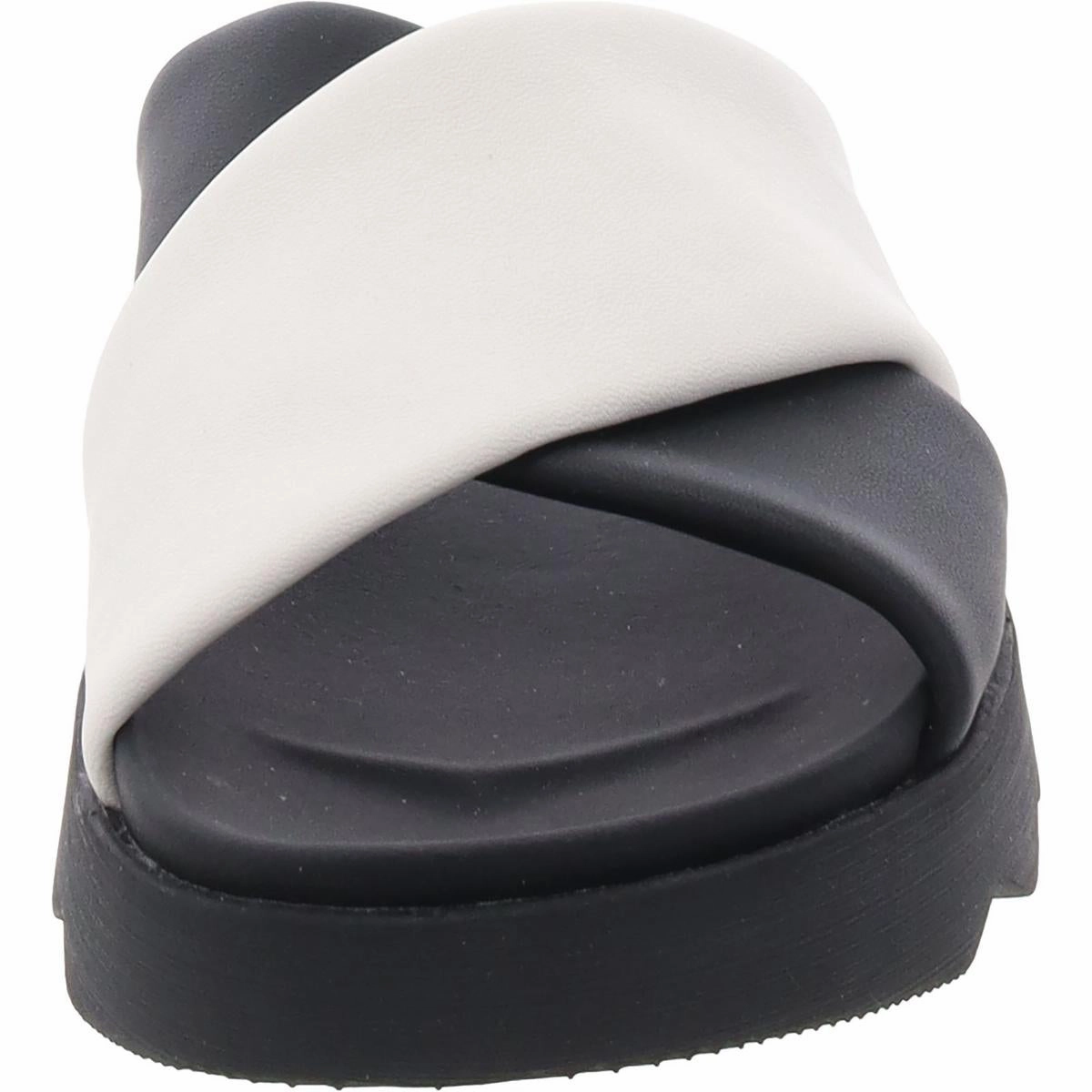 Viibe Womens Leather Peep-Toe Slide Sandals