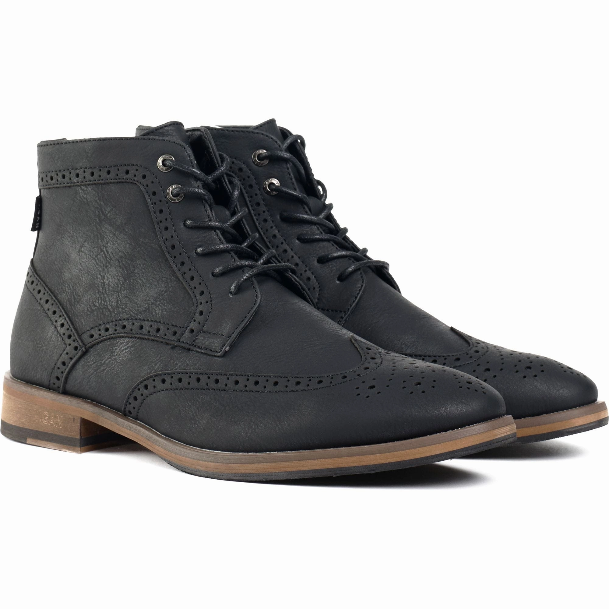 Wheat 2 Men's Vegan Leather Brogue Boots | Black