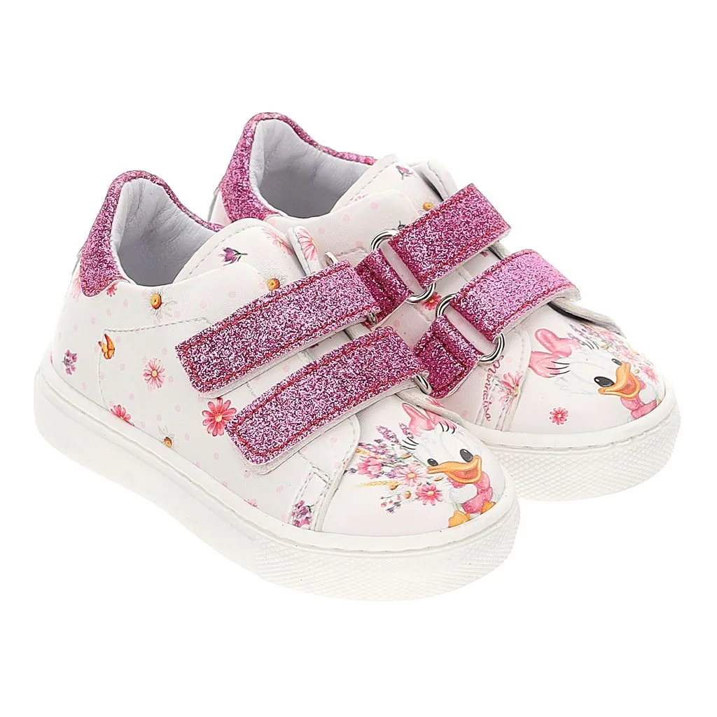 White & Pink Graphic Print Sneakers