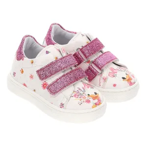 White & Pink Graphic Print Sneakers