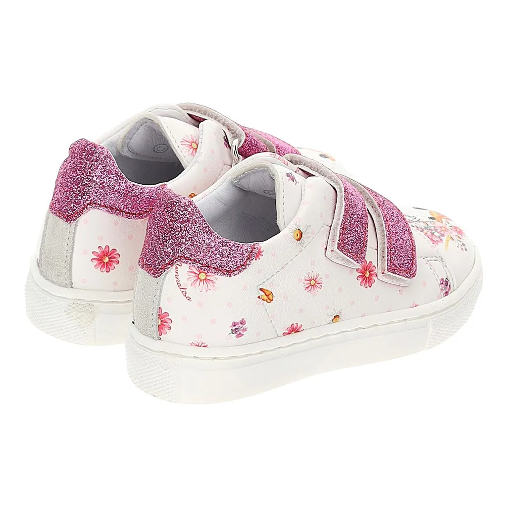 White & Pink Graphic Print Sneakers