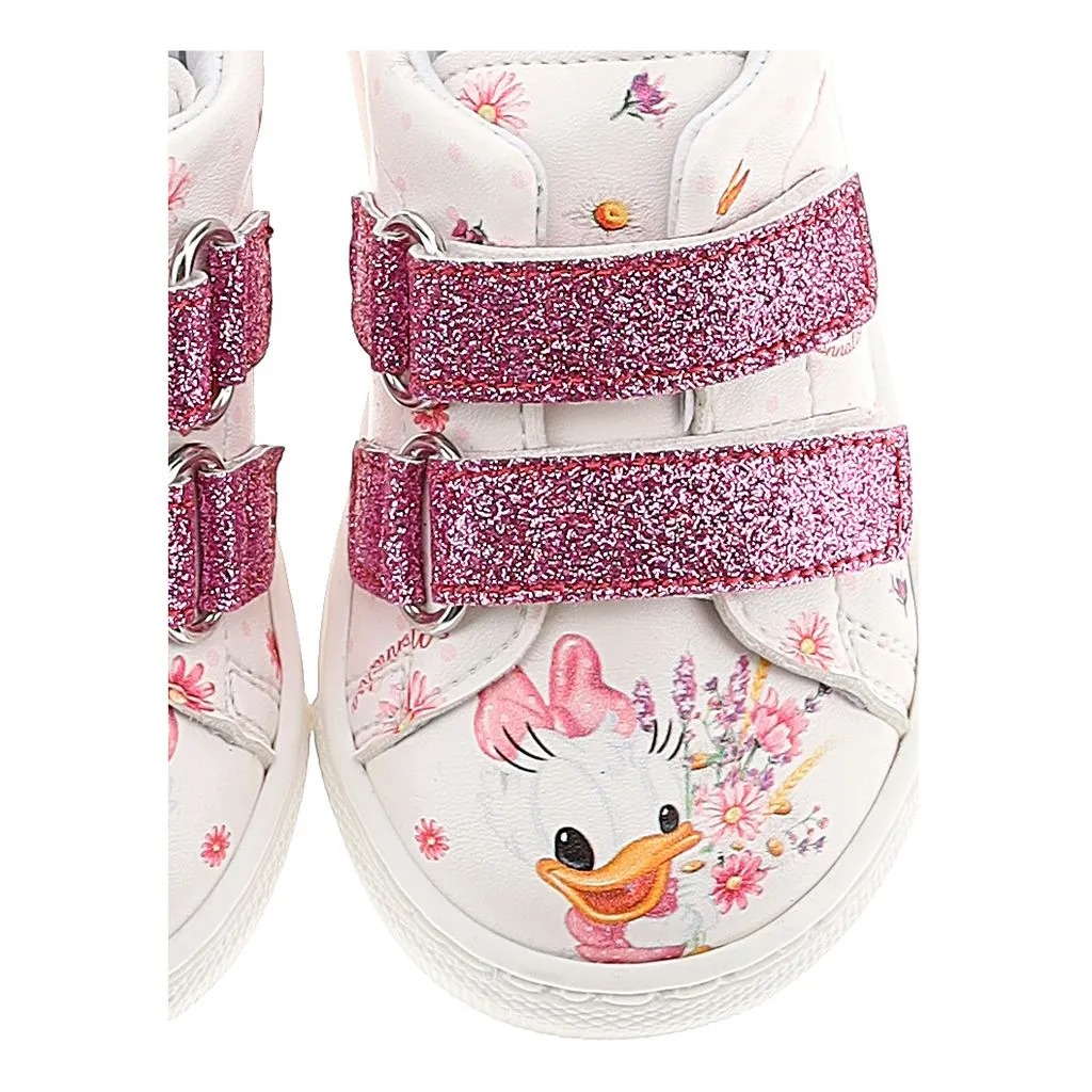 White & Pink Graphic Print Sneakers