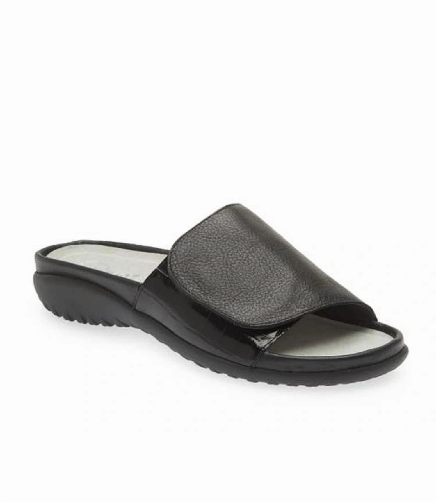 Women's Ipo Slide Sandal In Soft Black Leather/ Black Croc