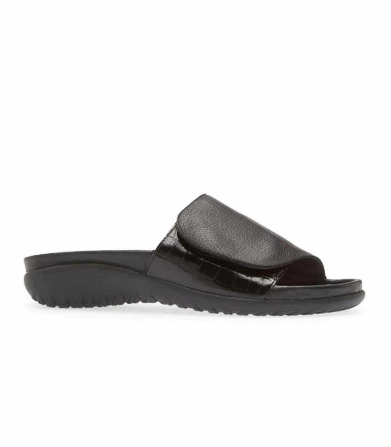 Women's Ipo Slide Sandal In Soft Black Leather/ Black Croc