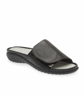 Women's Ipo Slide Sandal In Soft Black Leather/ Black Croc
