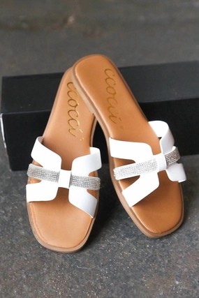 Women's Rhinestones Slide Sandals In White