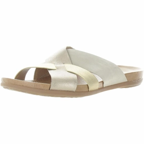 Womens Criss-Cross Leather Slide Sandals