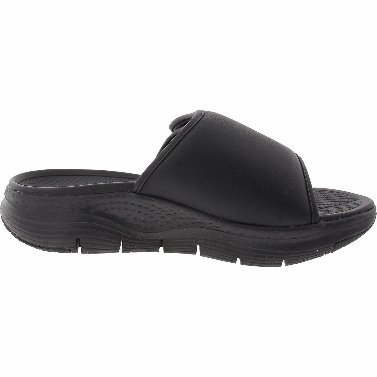 Womens Cushioned Footbed Faux Leather Slide Sandals