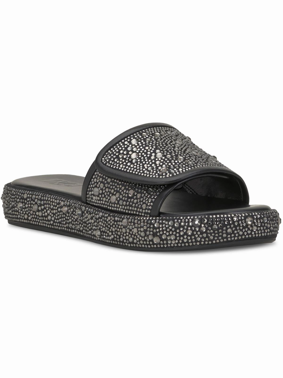 Womens Faux Leather Slip On Slide Sandals