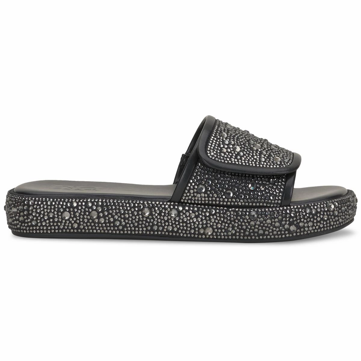 Womens Faux Leather Slip On Slide Sandals