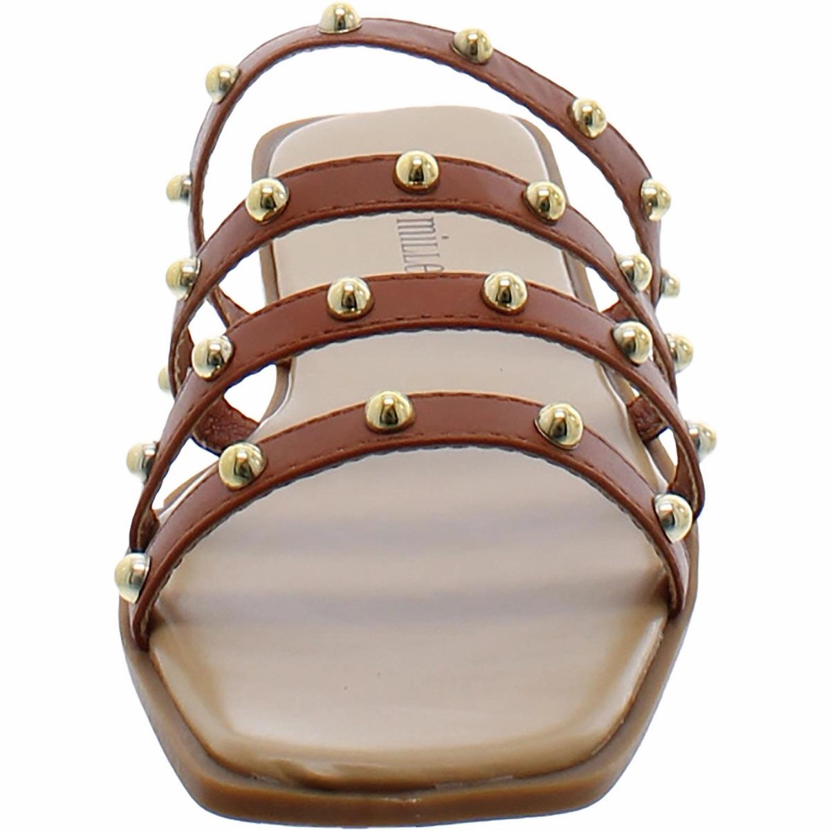 Womens Faux Leather Strappy Slide Sandals