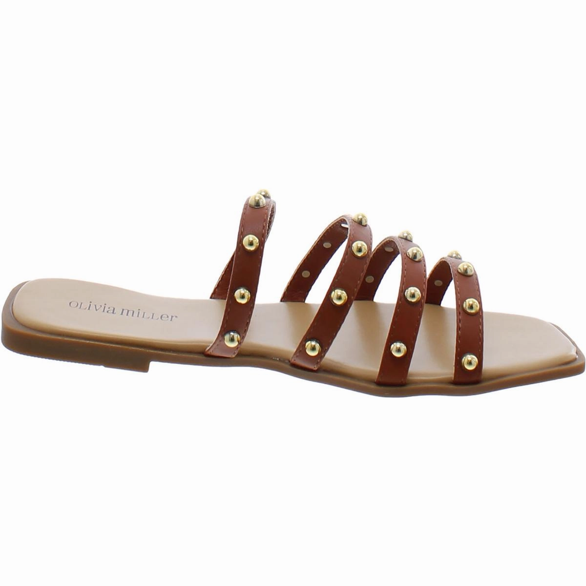 Womens Faux Leather Strappy Slide Sandals