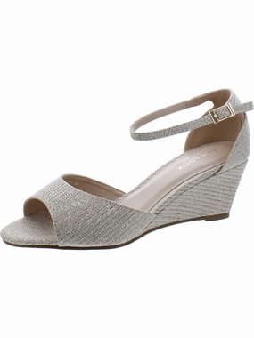 Womens Metallic Ankle Strap Wedge Sandals