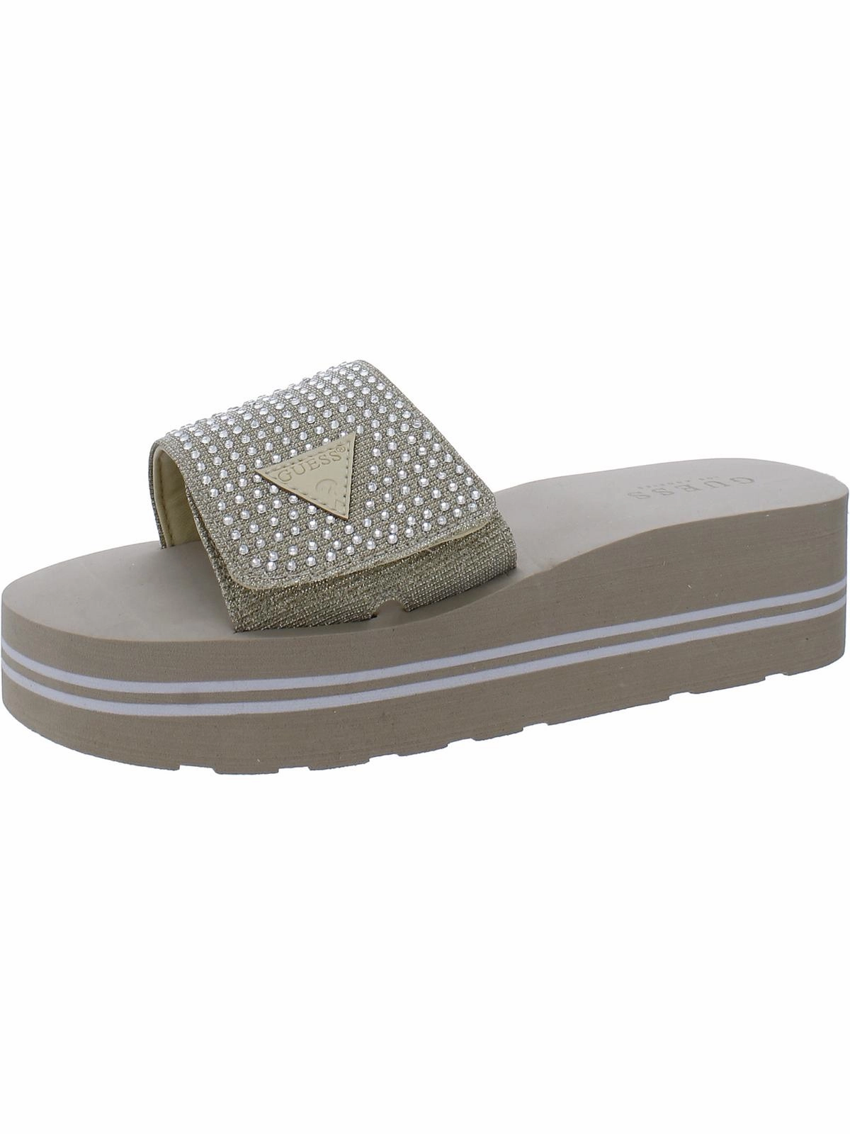 Womens Rhinestone Studded Slide Sandals