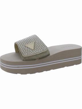 Womens Rhinestone Studded Slide Sandals