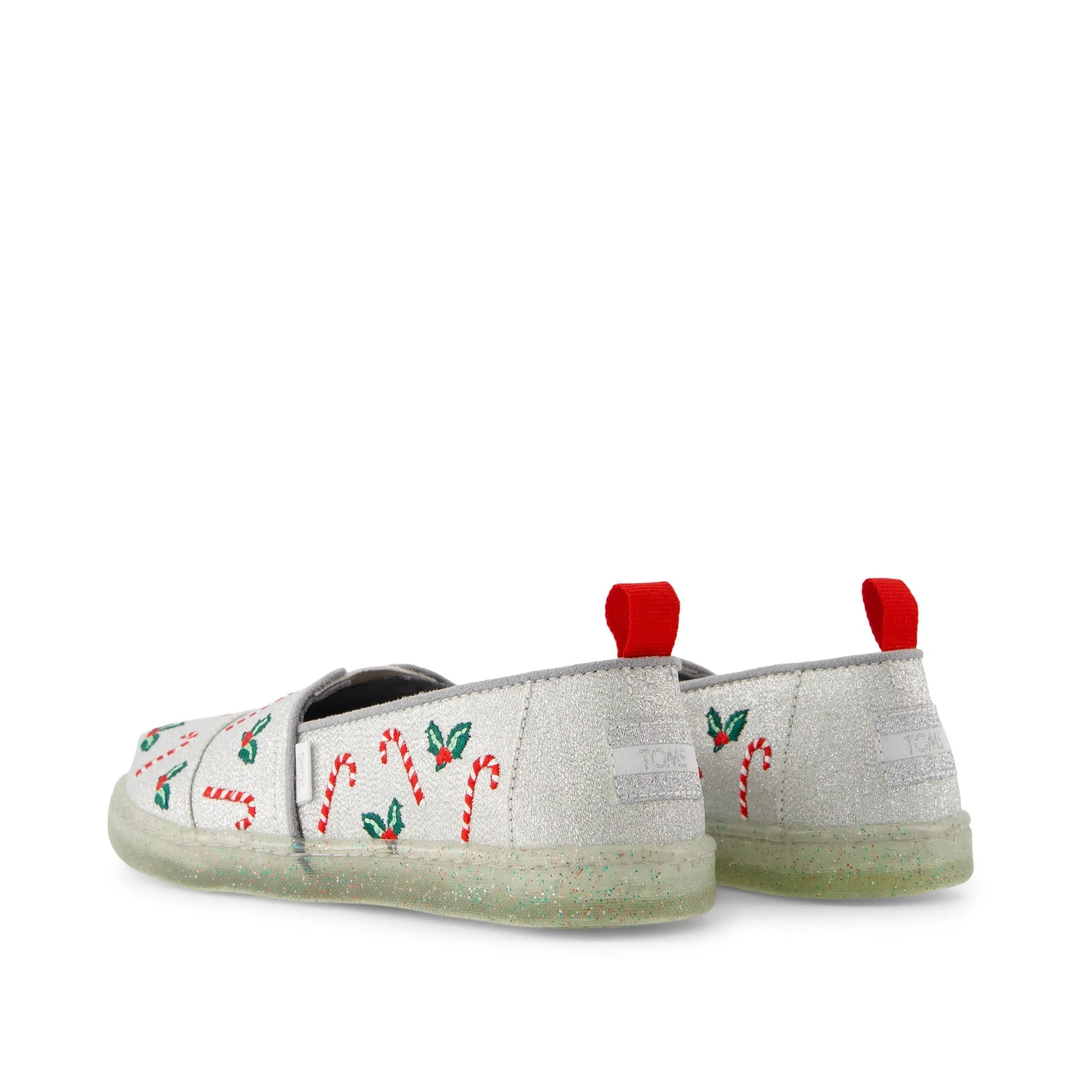 Youth Alpargata Silver Shimmer Embroidered Candy Canes Kids Shoe